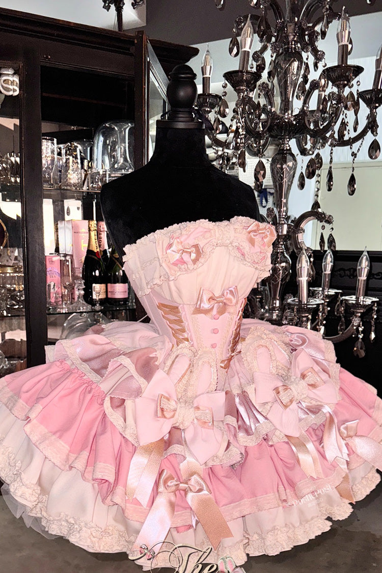 Ribbon Dance Multi-Layered Ruffle Bowknot Lace-Up Sweet Princess Lolita Dress 3 Colors
