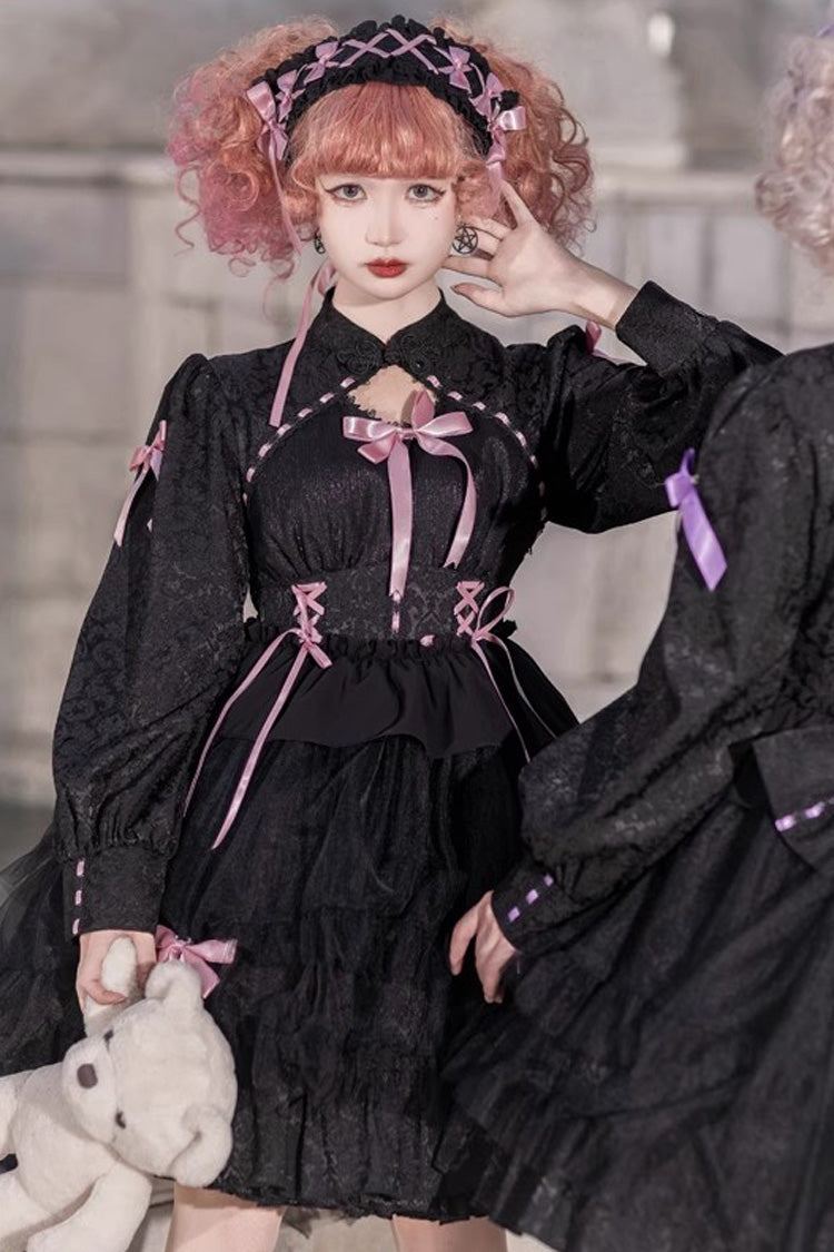 Love Song Long Sleeves Multi-Layered Jacquard Ruffle Bowknot Sweet Gothic Lolita Dress 3 Colors