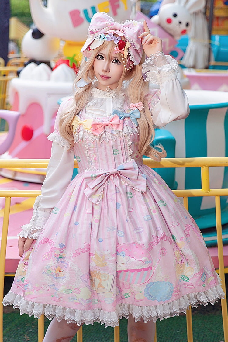 Macaron Dolly House Doll Collar Short Sleeves Print Bowknot Sweet Lolita Dress 3 Colors