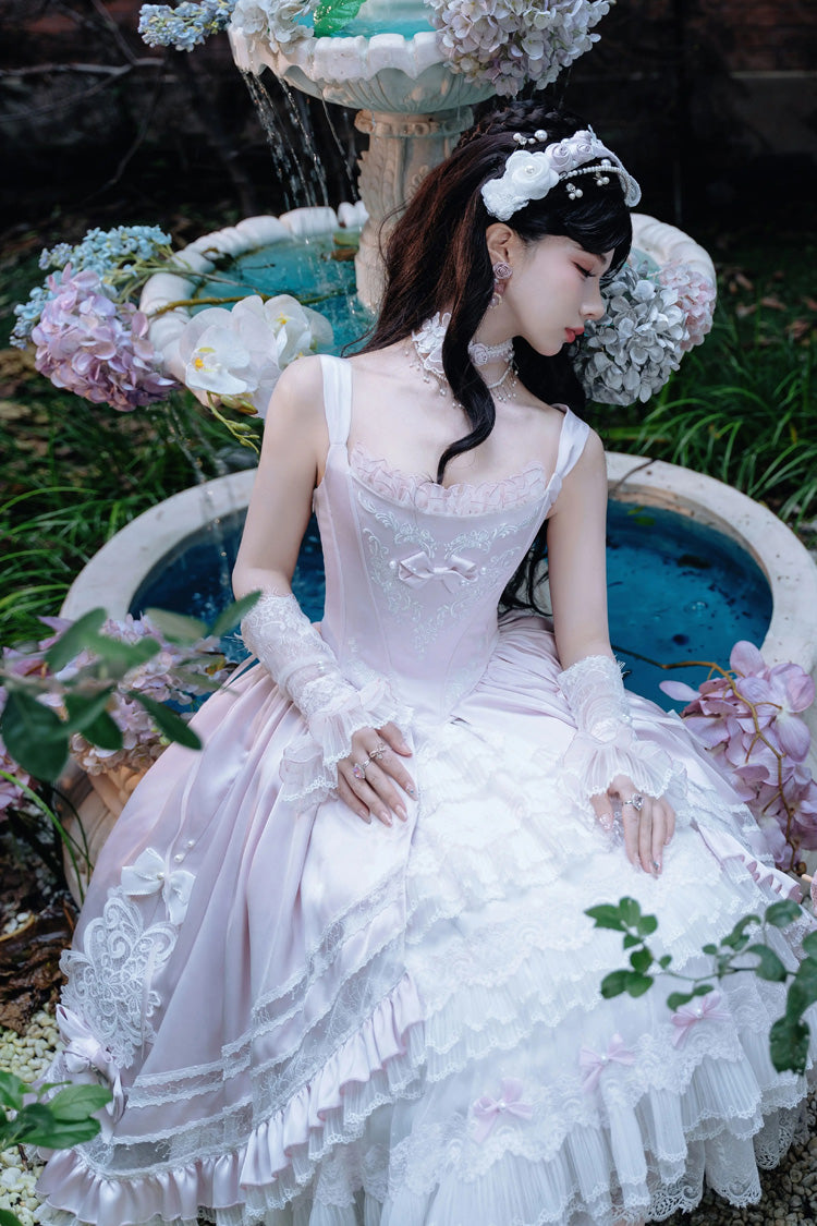 Pink Promise of the Rose Multi-Layered Ruffled Hanayome Open-Front Bow Sweet Gorgeous Lolita Jsk Dress Set