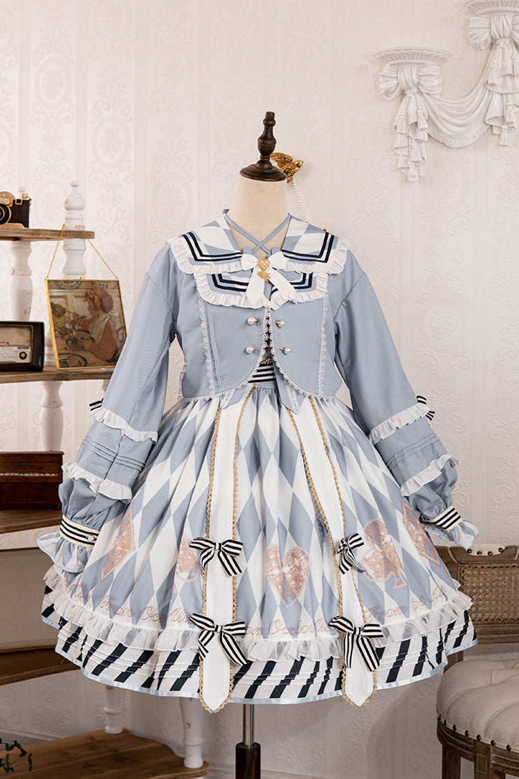 Light Blue Heart Print Bowknot Sweet Princess Alice Lolita Jsk Dress