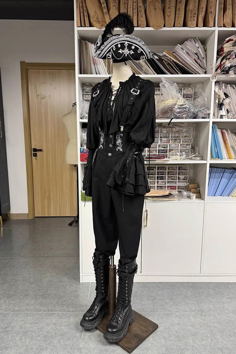 Pirate Series Navigation Treasure Hunting Guide High Waisted Embroidery Ouji Handsome Lolita Long Pants 2 Colors