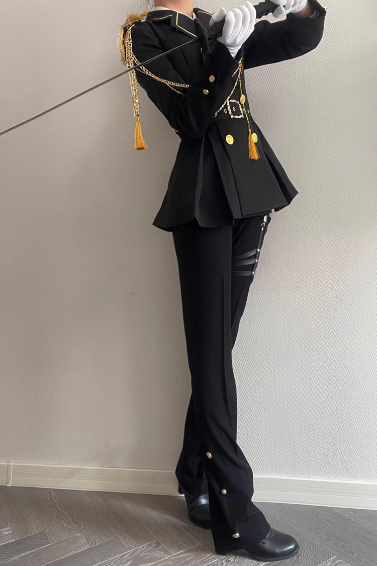 Black Lapel Collar Long Sleeves Ouji Military Prince Handsome Lolita Suit Coat