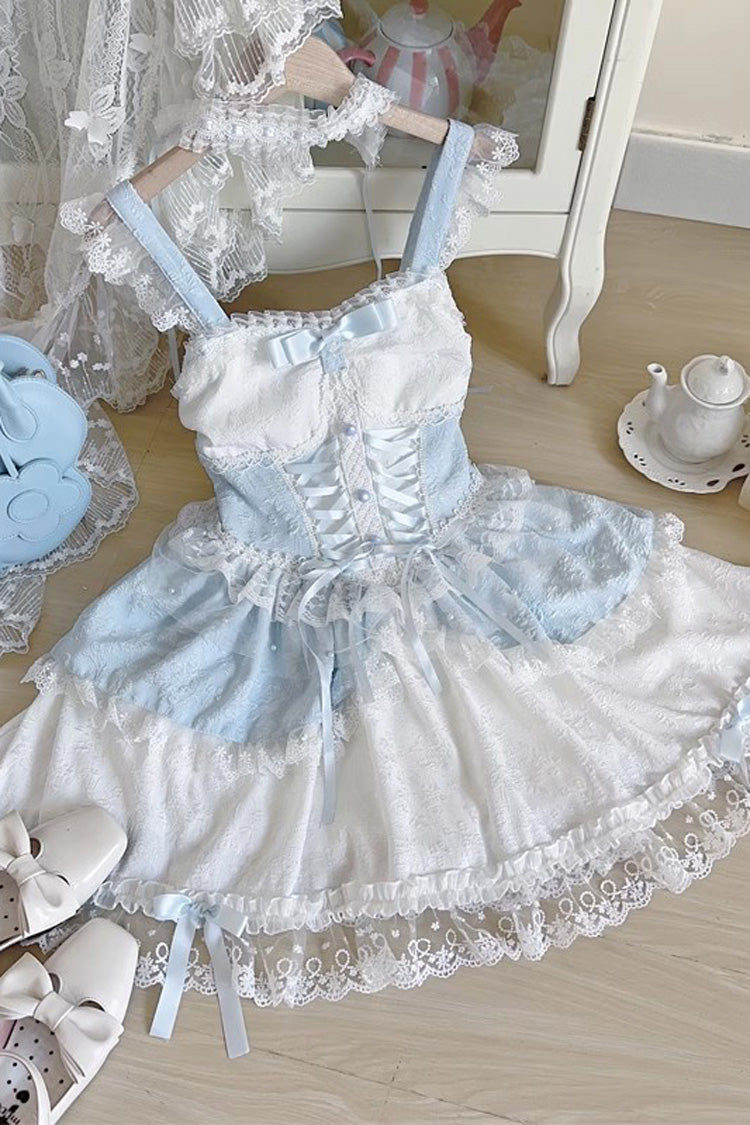 Green Leiffu Sleeveless Ruffle Bowknot Lace Lace-Up Sweet Ballet Lolita Jsk Dress