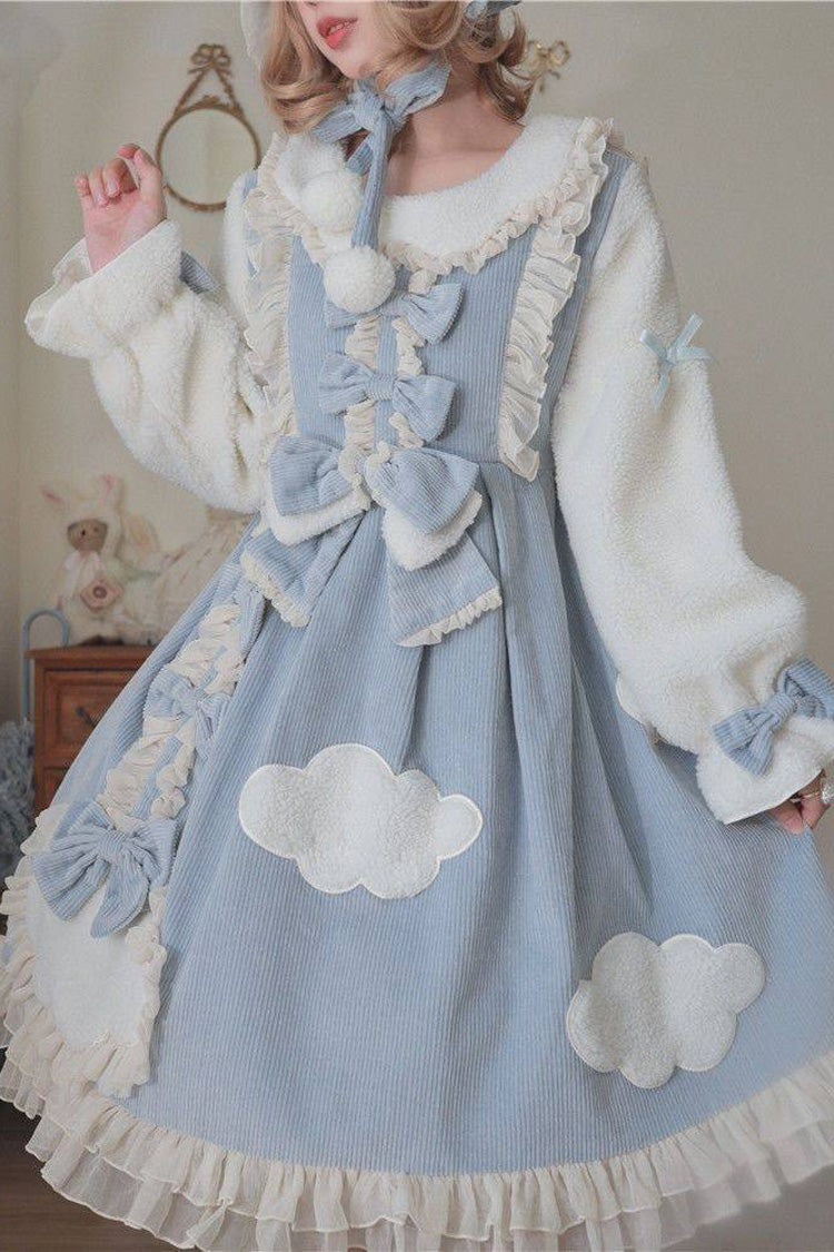 Winter Clouds Clear Up Long Sleeves Ruffle Bowknot Lace Sweet Lolita Dress 2 Colors