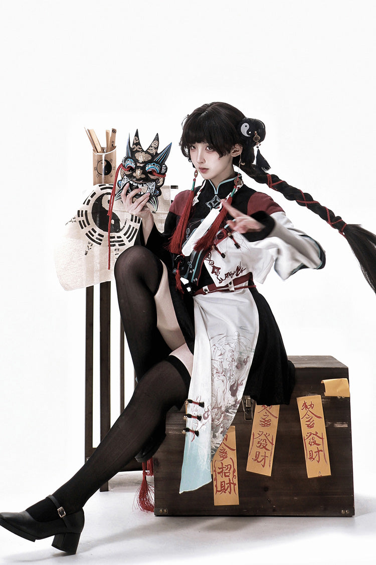 Multi-Color Walking With The Demon Print Asymmetric Gothic Chinese Style Ouji Lolita Skirt