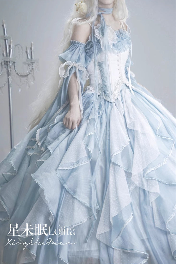 Praise of the Flower Goddess Off Shoulder Ruffle Hanayome Bowknot Lace Fishbone Sweet Lolita Jsk Dress 2 Colors