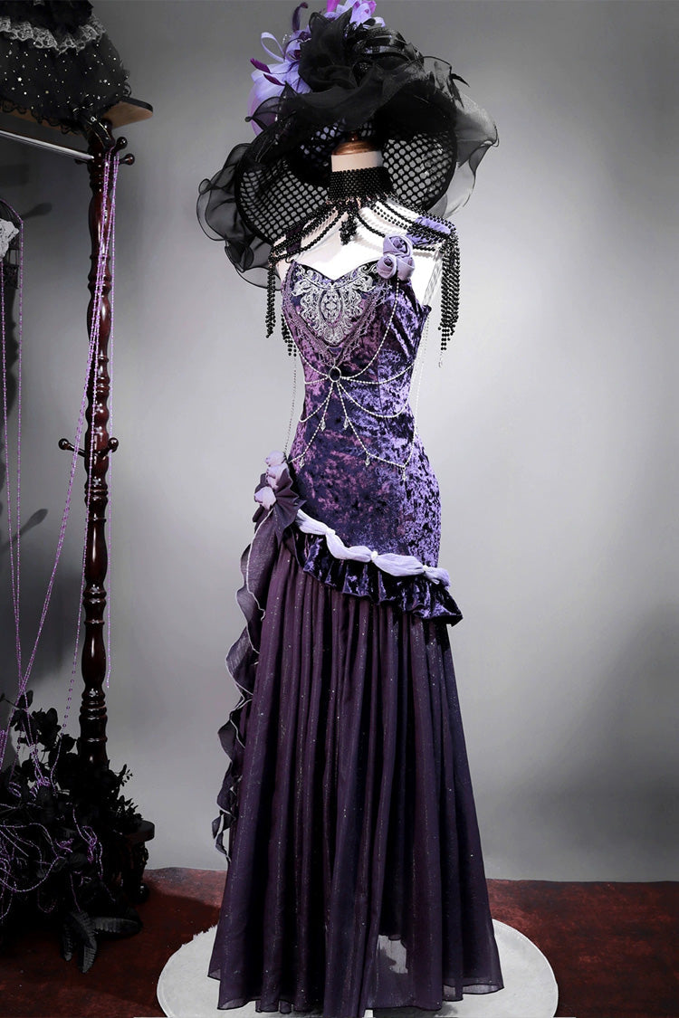 Purple Mysterious Nocturne Embroidery Bowknot Lace Classic Vintage Elegant Gorgeous Lolita Jsk Dress