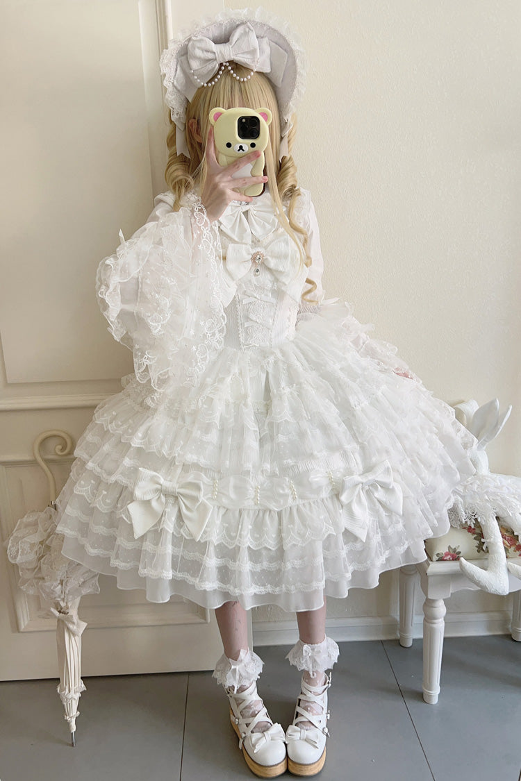 White Dream Prologue Doll Multi-Layered Bowknot Lace Sweet Princess Lolita Dress