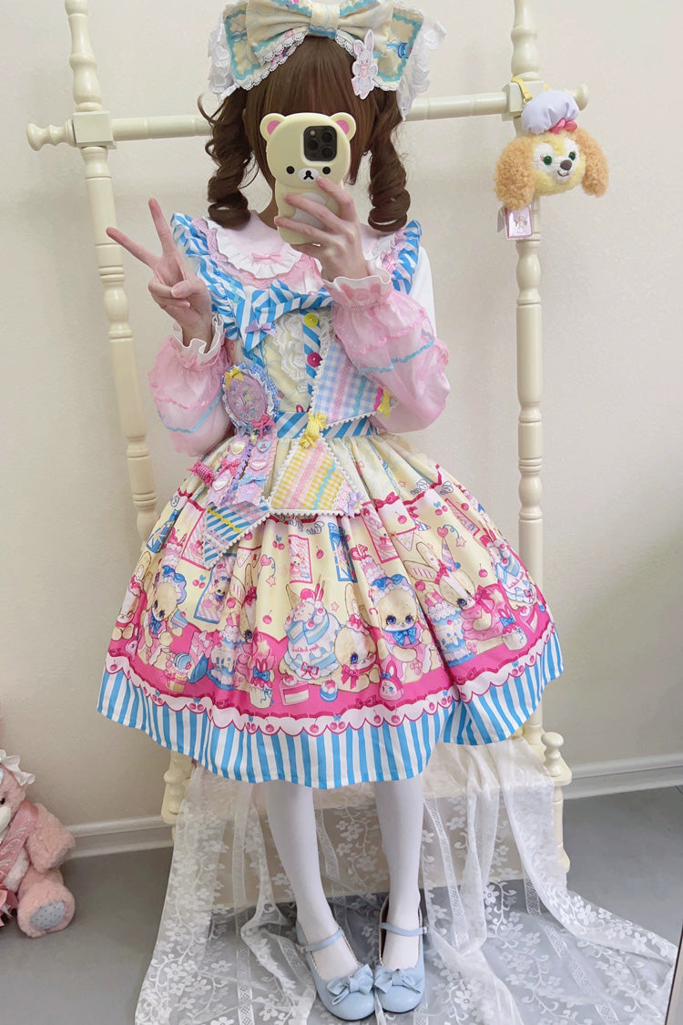 Bunny Pastry Chef Print Bowknot Gothic Japanese Lolita Jsk Dress 3 Colors