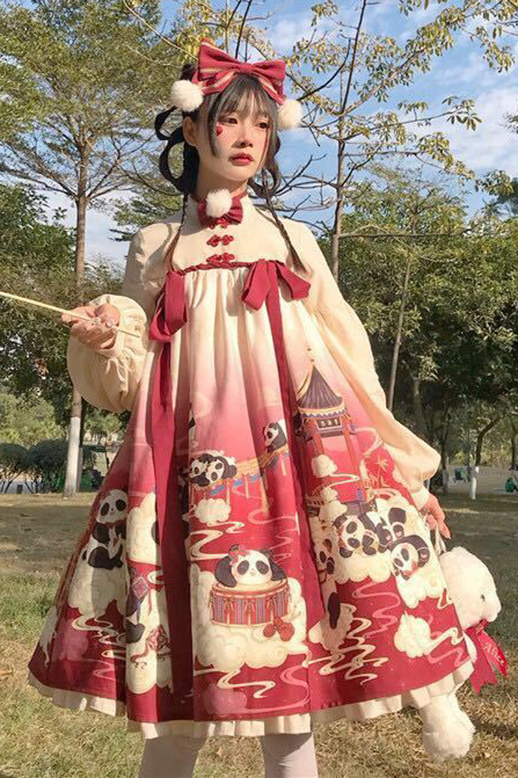 Panda Print Chinese Style Sweet Lolita OP Dress