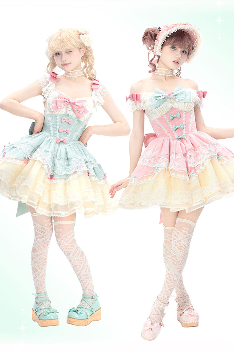 Pink Parfait Romance Sleeveless Ruffle Bowknot Lace Sweet Elegant Ballet Lolita Jsk Dress
