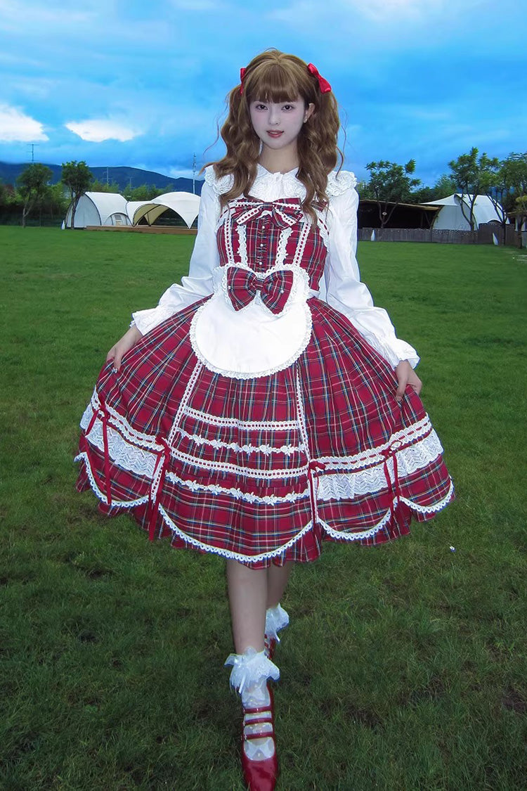 Red Gingham Petal Bunny Printed Ruffled Bow Sweet Lolita Jsk Dress