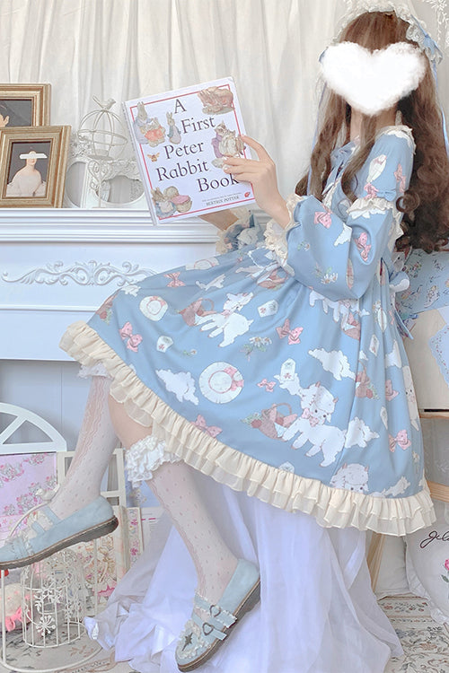 Doll Collar Lantern Sleeves Cute Sheep Print Sweet Lolita OP Dress
