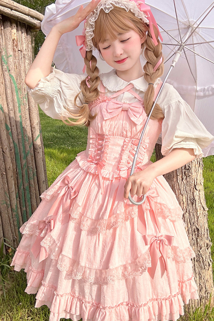 Pink Miss Pearl Sleeveless Double-Layered Bowknot Lace Lace-Up Sweet Lolita Jsk Dress