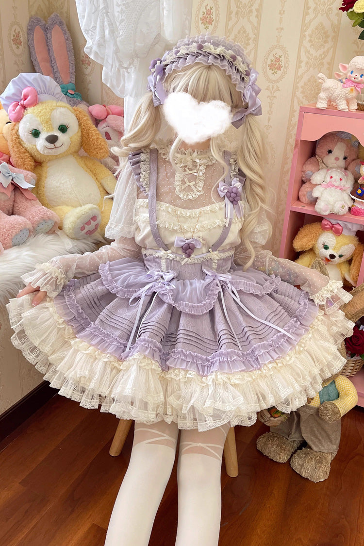 Grape Crunchies Sleeveless Multi-Layered Ruffled Bow Lace Sweet Lolita Strap Dress 2 Colors