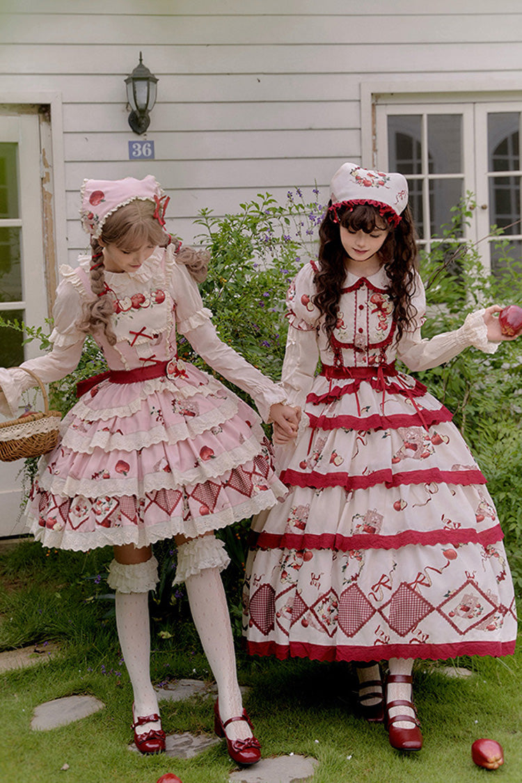 Pink Triple-Layered Apple Orchard Print Ruffle Embroidery Sweet Lolita Short Skirt