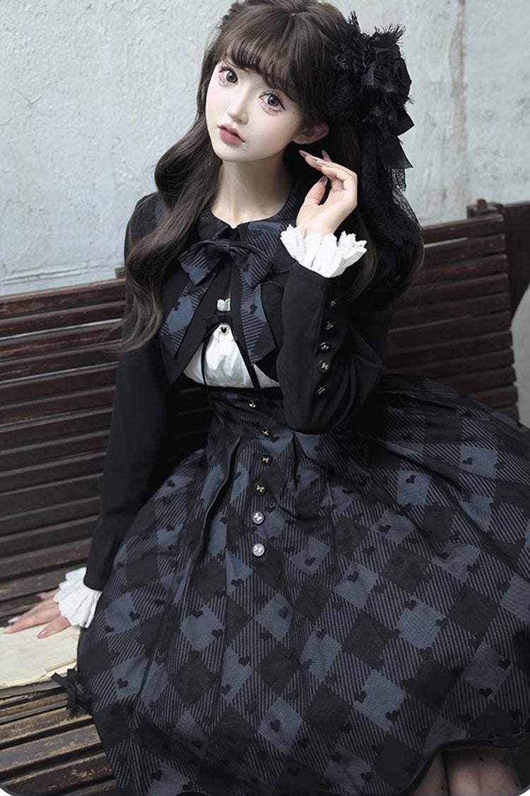 Black Swan Short Sleeves Plaid Print Sweet Elegant Princess Lolita Dress Short Version