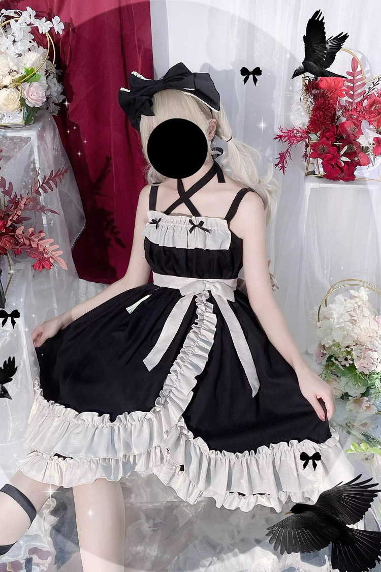 Black Monet Estate Sleeveless High Waisted Ruffle Bowknot Asymmetric Gothic Lolita Jsk Dress