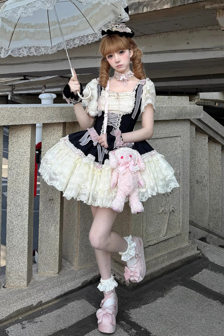 Goodnight Alice Sleeveless Ruffled Bow Lace-Up Sweet Lolita Jsk Dress 3 Colors