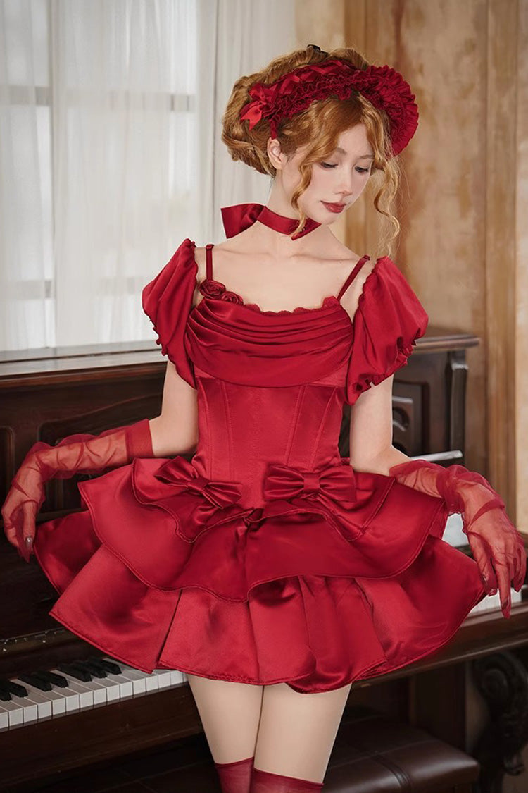 Red Duet Sleeveless Double-Layered Ruffle Bowknot Sweet Elegant Gorgeous Lolita Jsk Dress