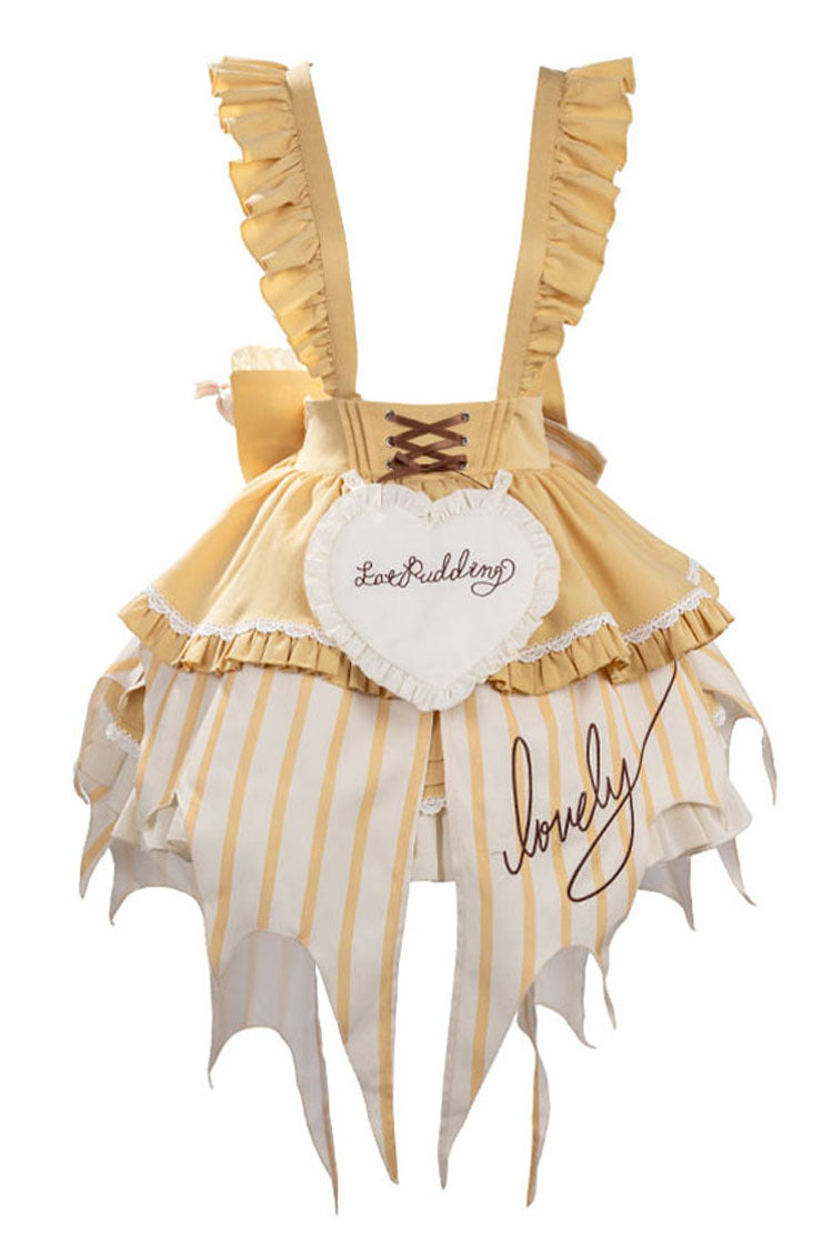 Fruit Pudding Vertical Lines Print Bowknot Irregular Sweet Lolita Dress 2 Colors
