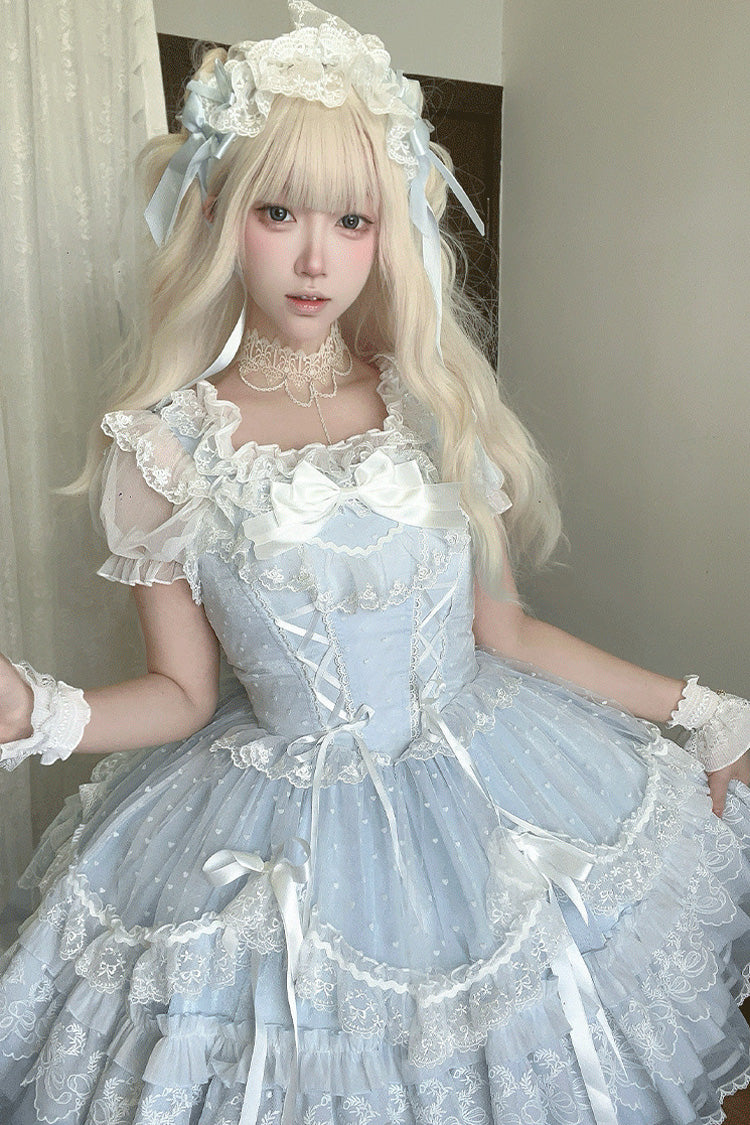 Blue Candy House Sleeveless Ruffle Bowknot Lace Lace-Up Sweet Lolita Jsk Dress