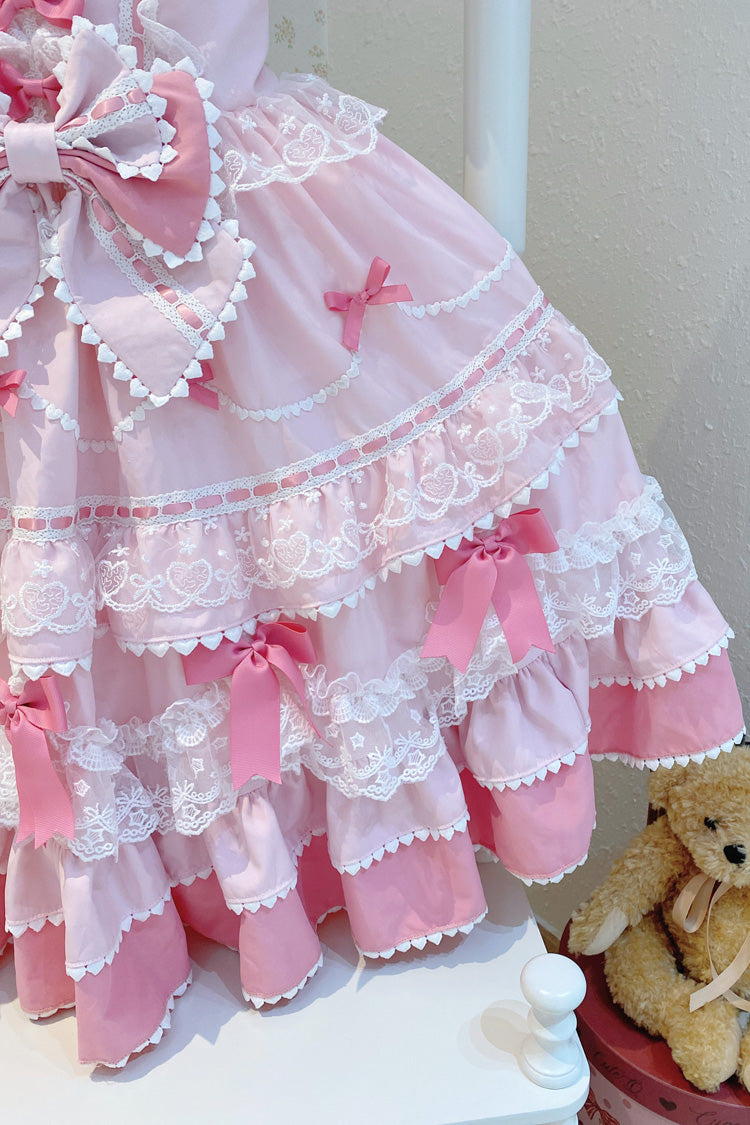 Pink Fondant Cake Sleeveless Multi-Layered Ruffle Bowknot Lace Sweet Lolita Jsk Dress