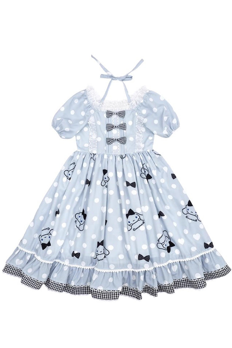 Light Blue Short Sleeves Big Eared Dog Print Ruffle Bowknot Alice Sweet Lolita Dress