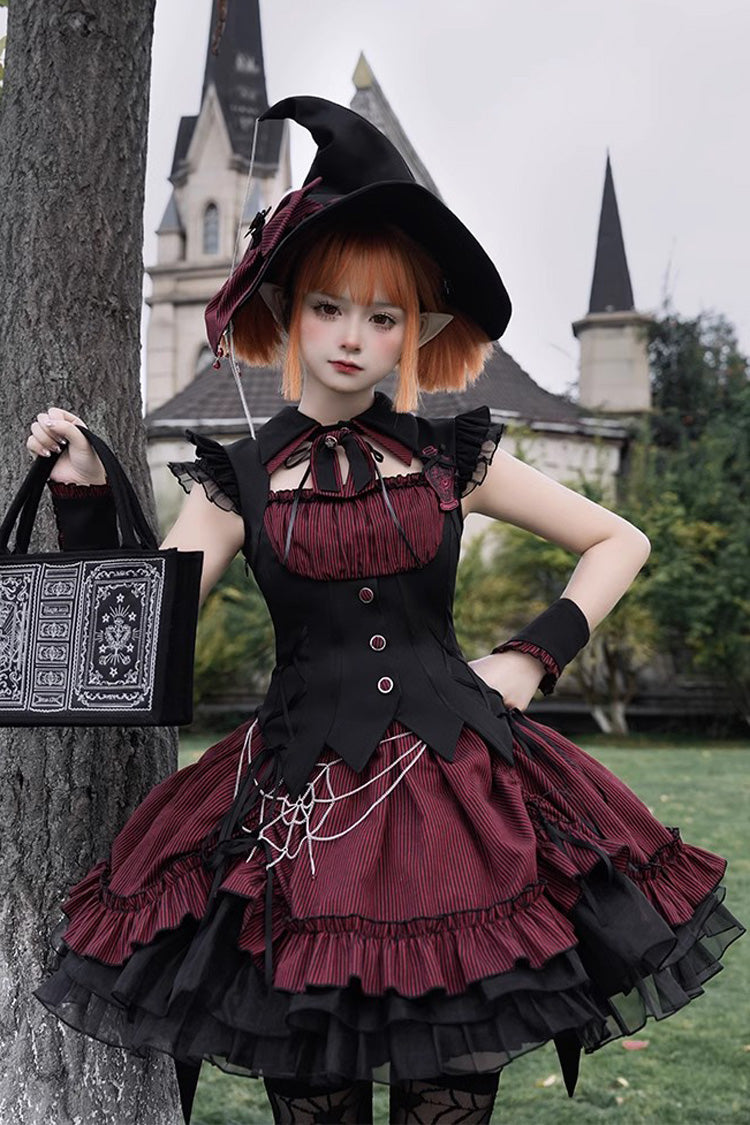 Black/Red Potions Sleeveless Triple-Layered Ruffle Bowknot Lace Gothic Lolita Dress 2 Colors