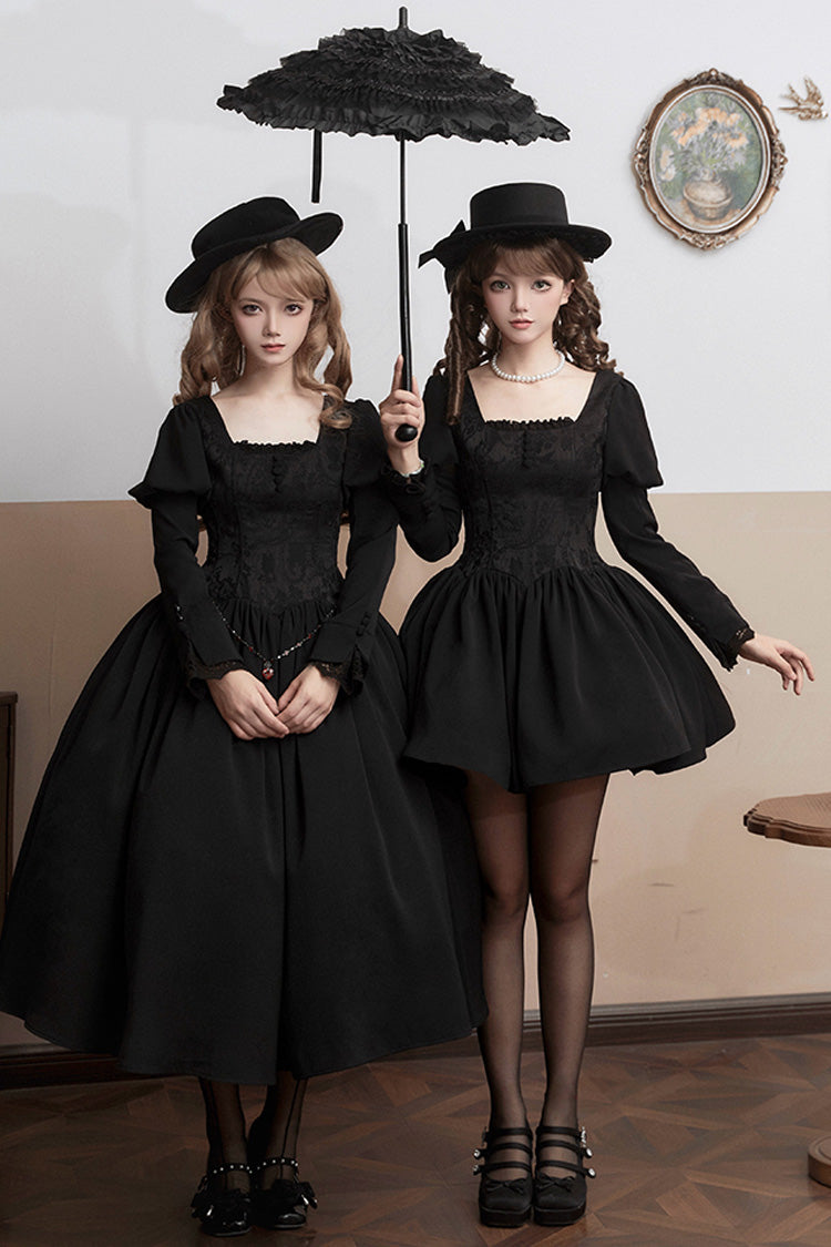 Black Old Testament Short Sleeves Ruffle Embroidery Bowknot Lace-Up Gothic Lolita Dress 2 Versions