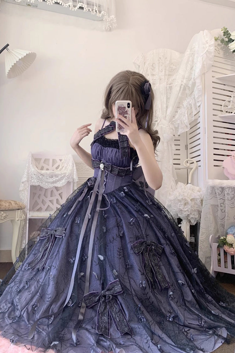Purple Starry Night Solo Ruffle Hanayome Embroidery Bowknot Lace Sweet Gorgeous Lolita Jsk Dress
