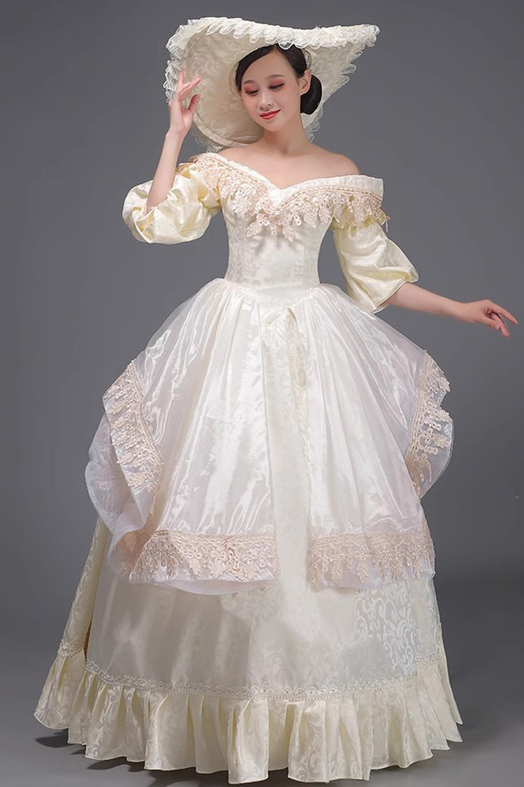 Champagne European Court Half Sleeves Ruffle Sweet Vintage Victorian Strapless Dress