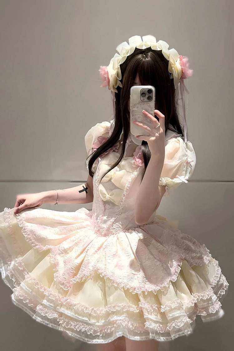 Pink Jasmine Rain Ruffle Hanayome Bowknot Lace Sweet Elegant Princess Lolita Dress