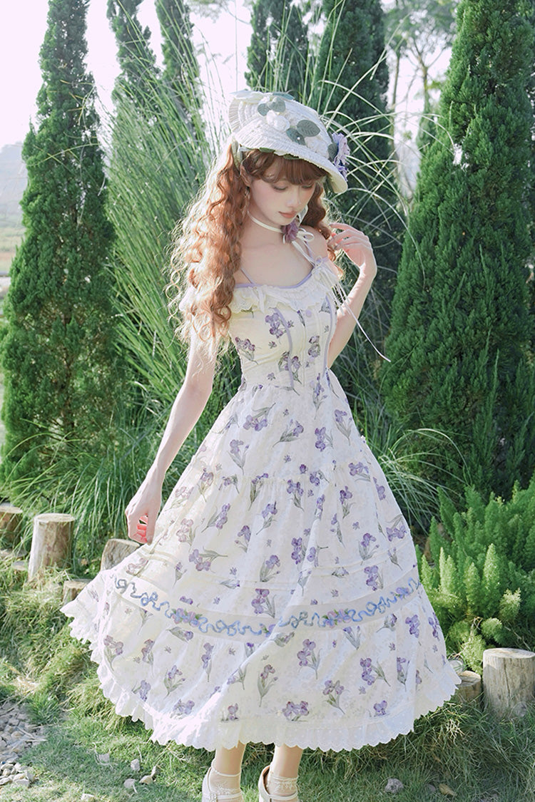 Ivory Moonlight Iris Off Shoulder Print Ruffle Embroidery Lace Sweet Lolita Jsk Dress