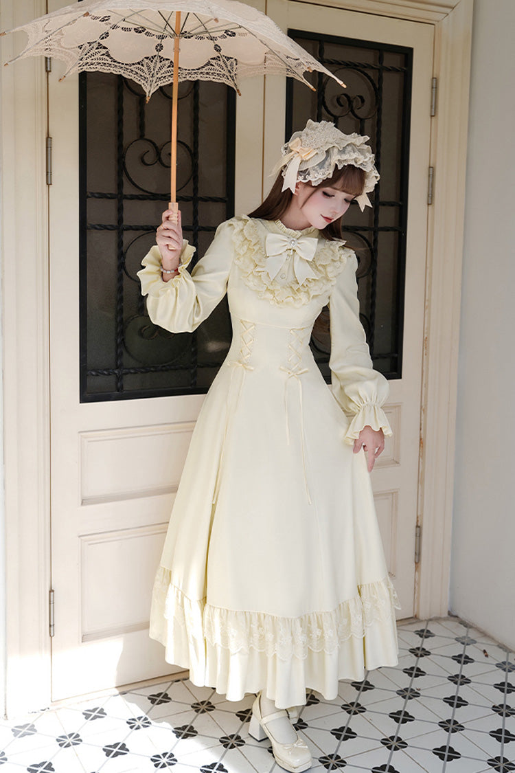 Letters & Poems · Day and Night Stand Collar Long Sleeves Ruffle Bowknot Lace-Up Gothic Lolita Dress 2 Colors