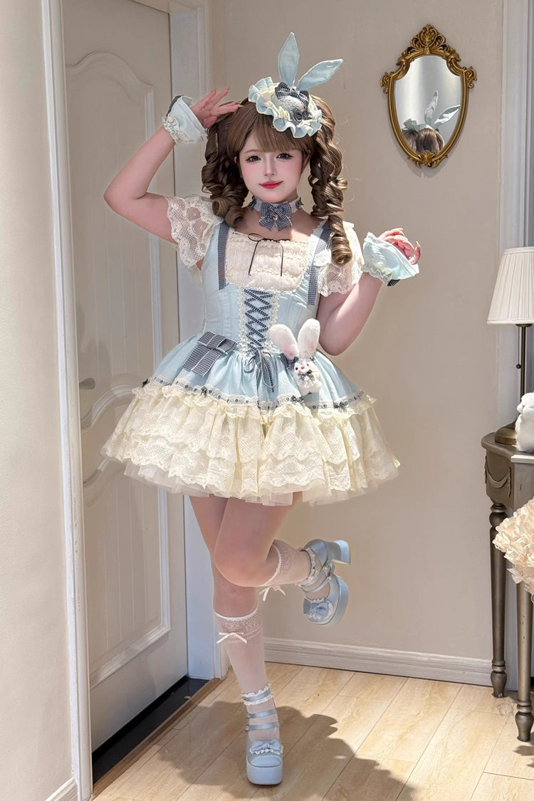 Goodnight Alice Sleeveless Ruffled Bow Lace-Up Sweet Lolita Jsk Dress 3 Colors