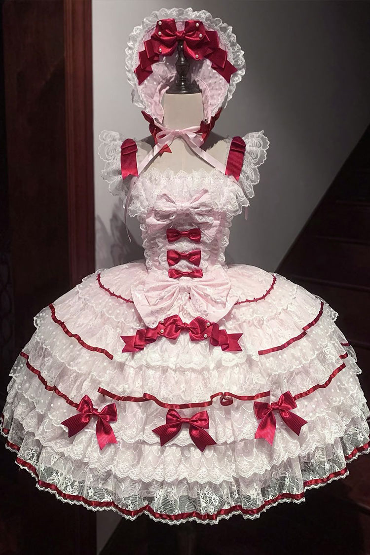 Pink Moon-Tide Butterfly's Call Sleeveless Multi-Layered Ruffle Bowknot Lace Sweet Lolita Jsk Dress