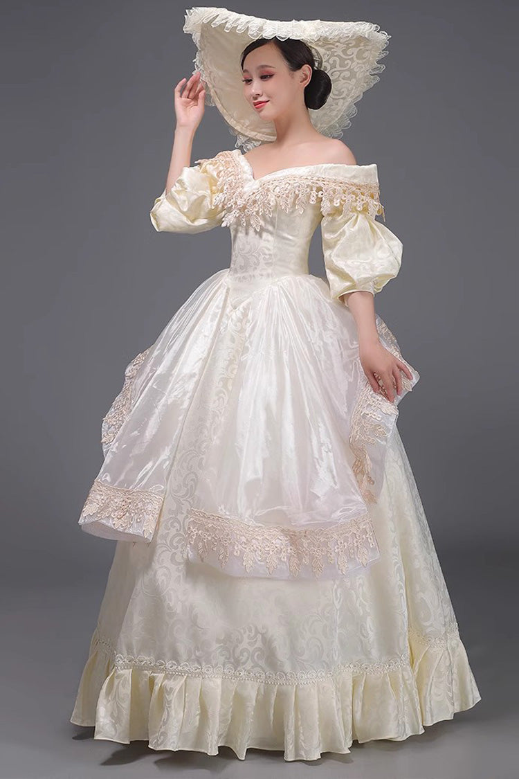 Champagne European Court Half Sleeves Ruffle Sweet Vintage Victorian Strapless Dress