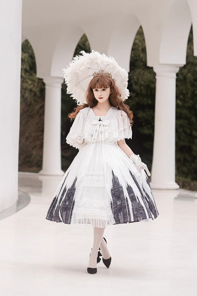 White Sleeveless Print Lace Gothic Vintage Princess Lolita Jsk Dress