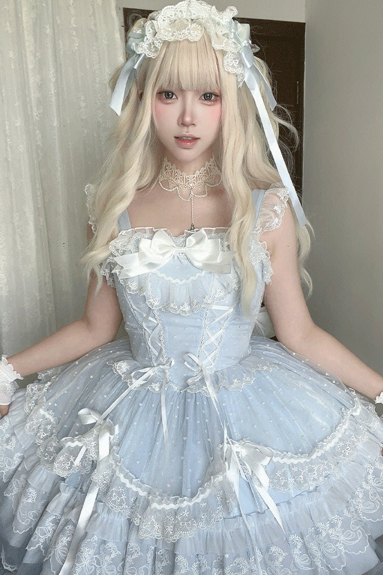 Blue Candy House Sleeveless Ruffle Bowknot Lace Lace-Up Sweet Lolita Jsk Dress