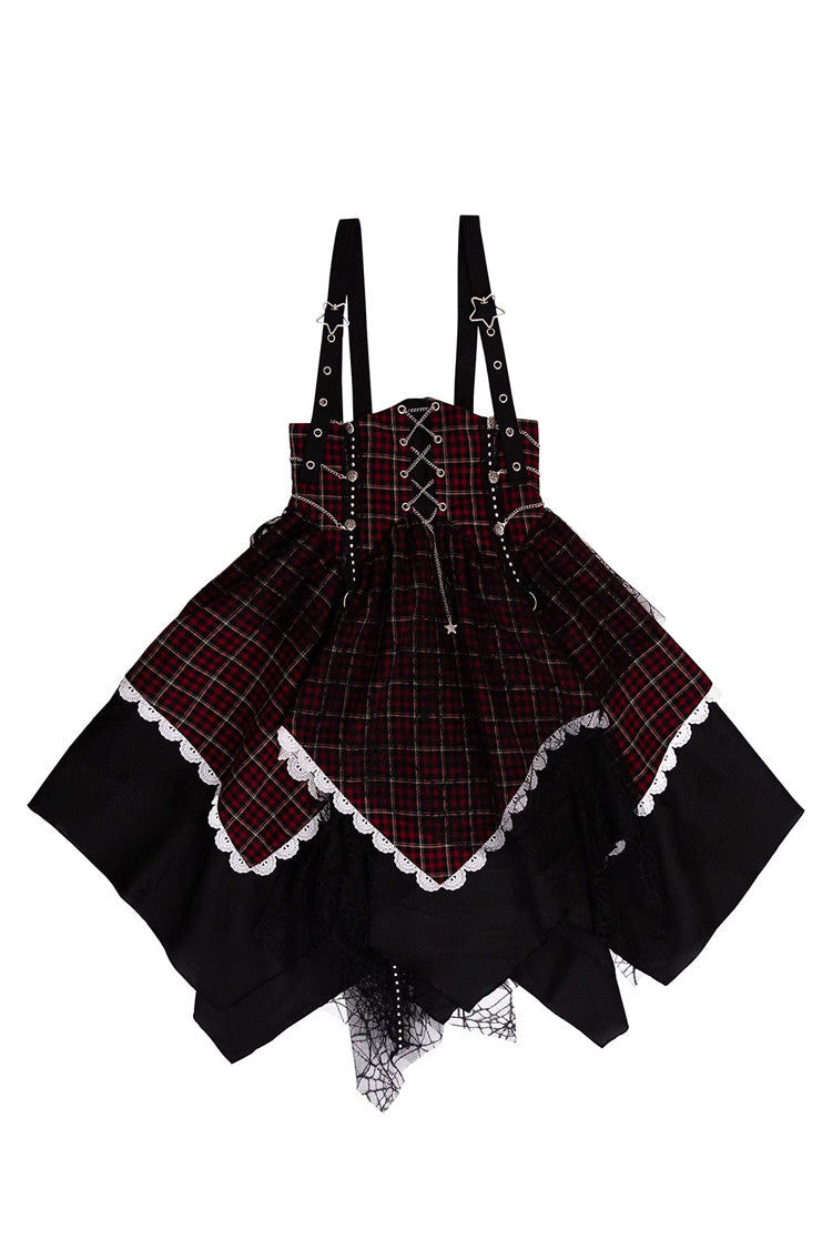 Black/Red Soul Mantra Plaid Print Irregular Sweet Lolita Strap Dress
