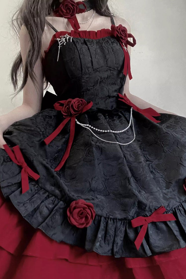 Red/Black Print Ruffle Bowknot Gothic Princess Lolita Jsk Dress