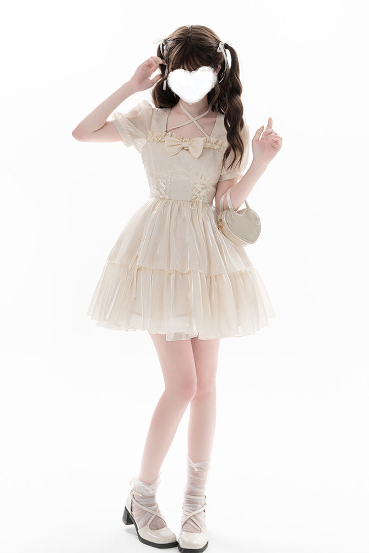 Apricot Prussian Legend Short Sleeves Multi-Layered Jacquard Ruffle Bowknot Sweet Lolita Dress