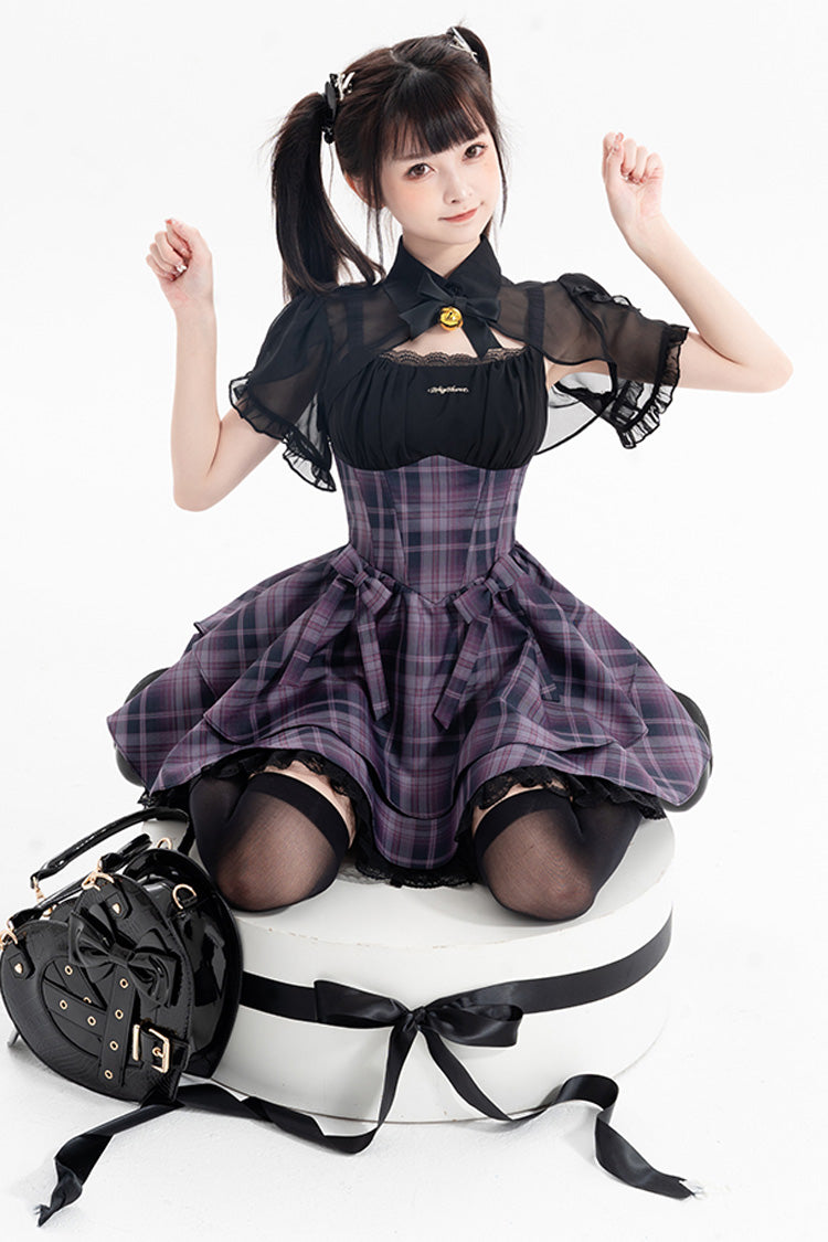 Purple Magic Cat Double-Layered Stripe Print Bowknot Sweet Lolita Jumper Dress