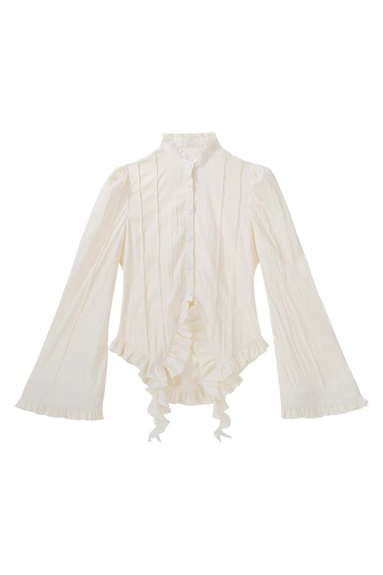 Beige Morning Mist Coast Stand Collar Long Sleeves Ruffle Embroidery Vintage Elegant Lolita Skirt Dress Set