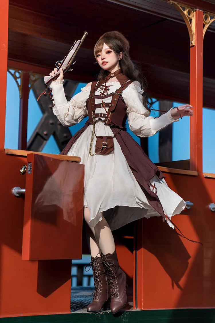 White/Brown Pirate's Guide Irregular Punk Lolita Jsk Dress