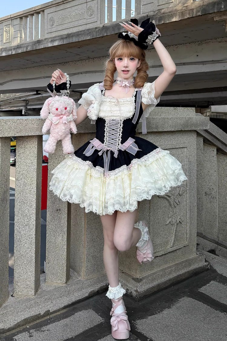 Goodnight Alice Sleeveless Ruffled Bow Lace-Up Sweet Lolita Jsk Dress 3 Colors