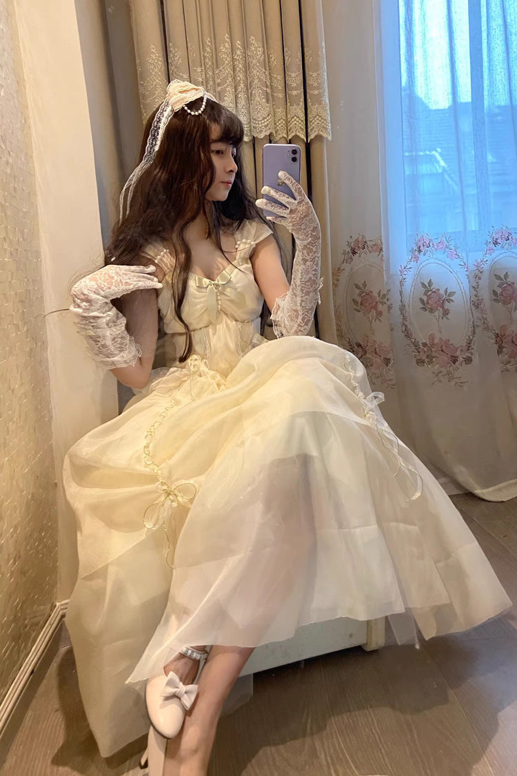 White Beauty and the Beast Hanayome Bowknot Lace Mesh Sweet Princess Lolita Jsk Dress