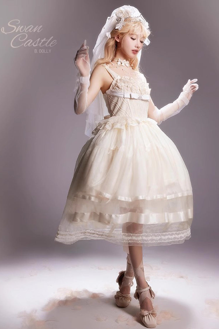 Ivory Swan Castle Ruffle Bowknot Lace Sweet Elegant Gorgeous Lolita Jsk Long Dress